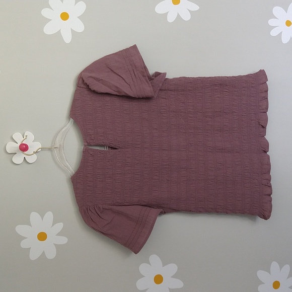 LIKE NEW Madewell Lucie Flutter-Sleeve Smocked Bodice Top in Fig - Picture 8 of 14